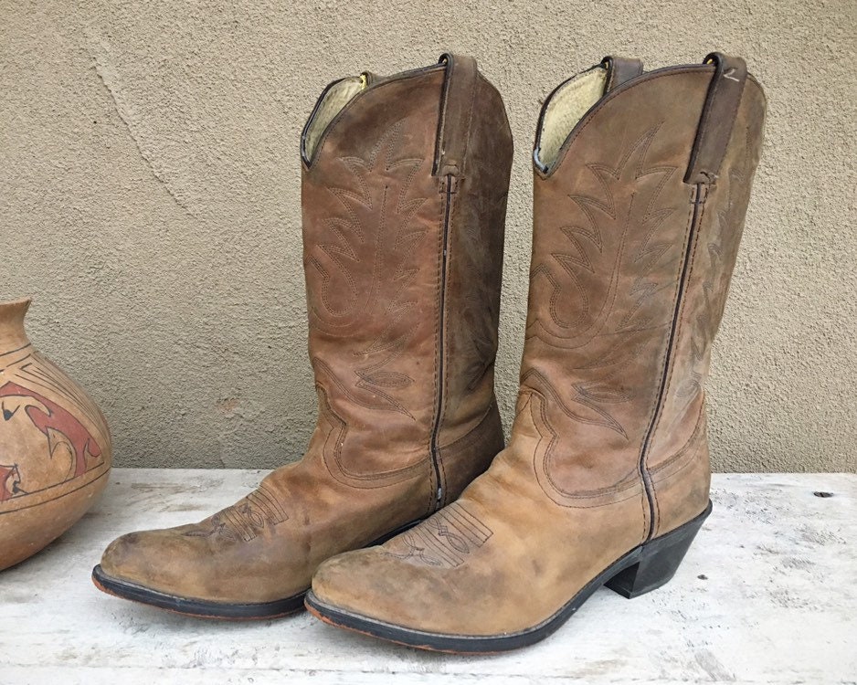 Vintage Distressed Leather Cowboy Boot Women's Size 8M, Boho Rockabilly