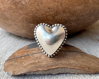 Southwestern Sterling Silver Heart Ring Size 7, Hollow & Puffy, Signed Artisan Jewelry