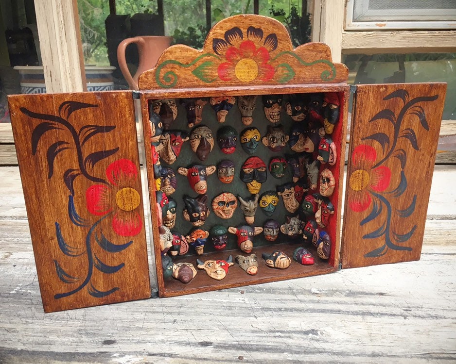Vintage Three Dimensional Mask Maker S Shop Retablo Peruvian Folk Art Maskmaker Workshop Diorama