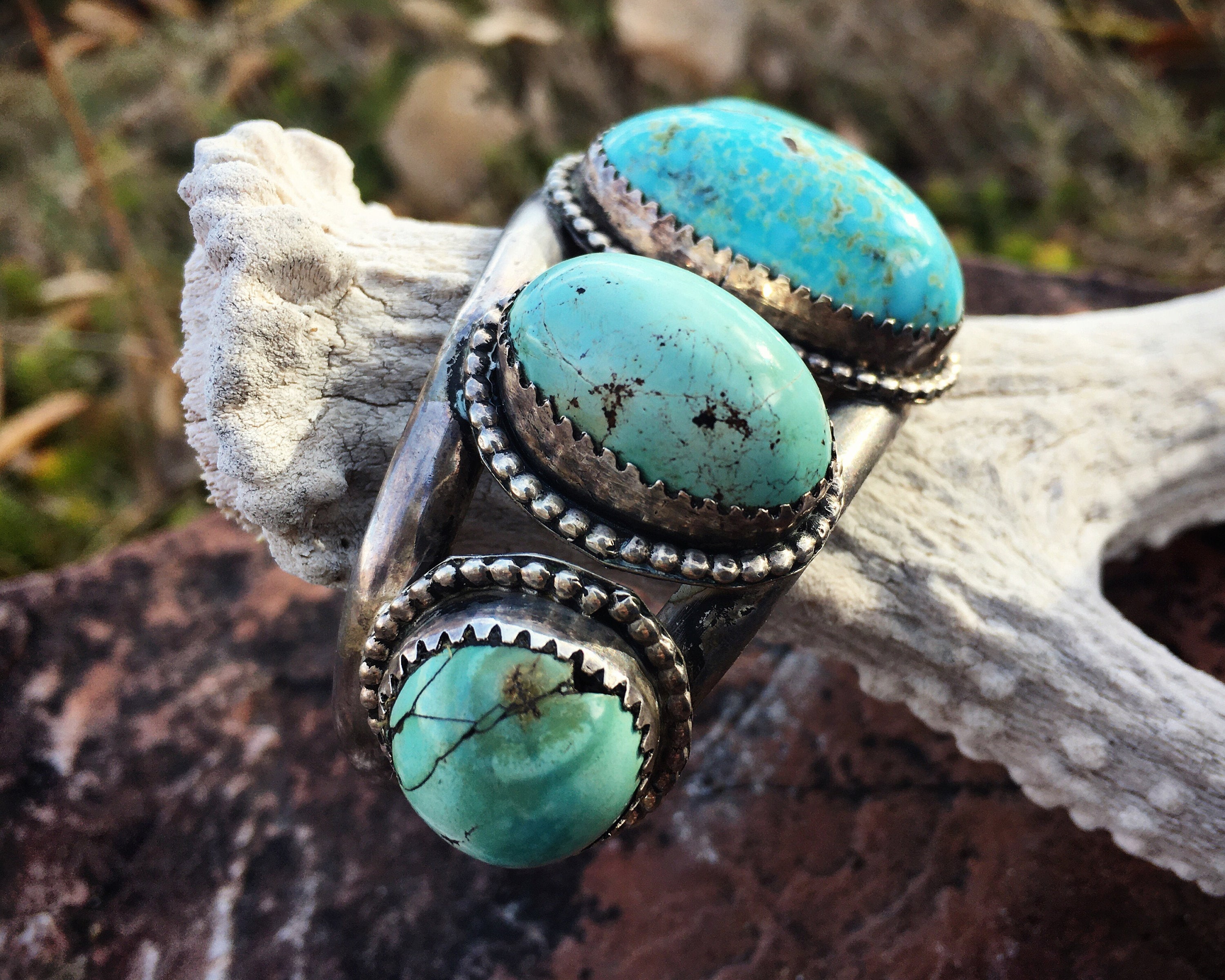 72g Vintage Turquoise Cuff Bracelet Five Stone Navajo, Native American ...