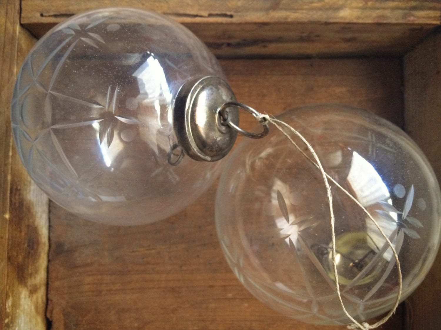 Clear Kugel style orb clear snowflake etched glass Christmas ornament