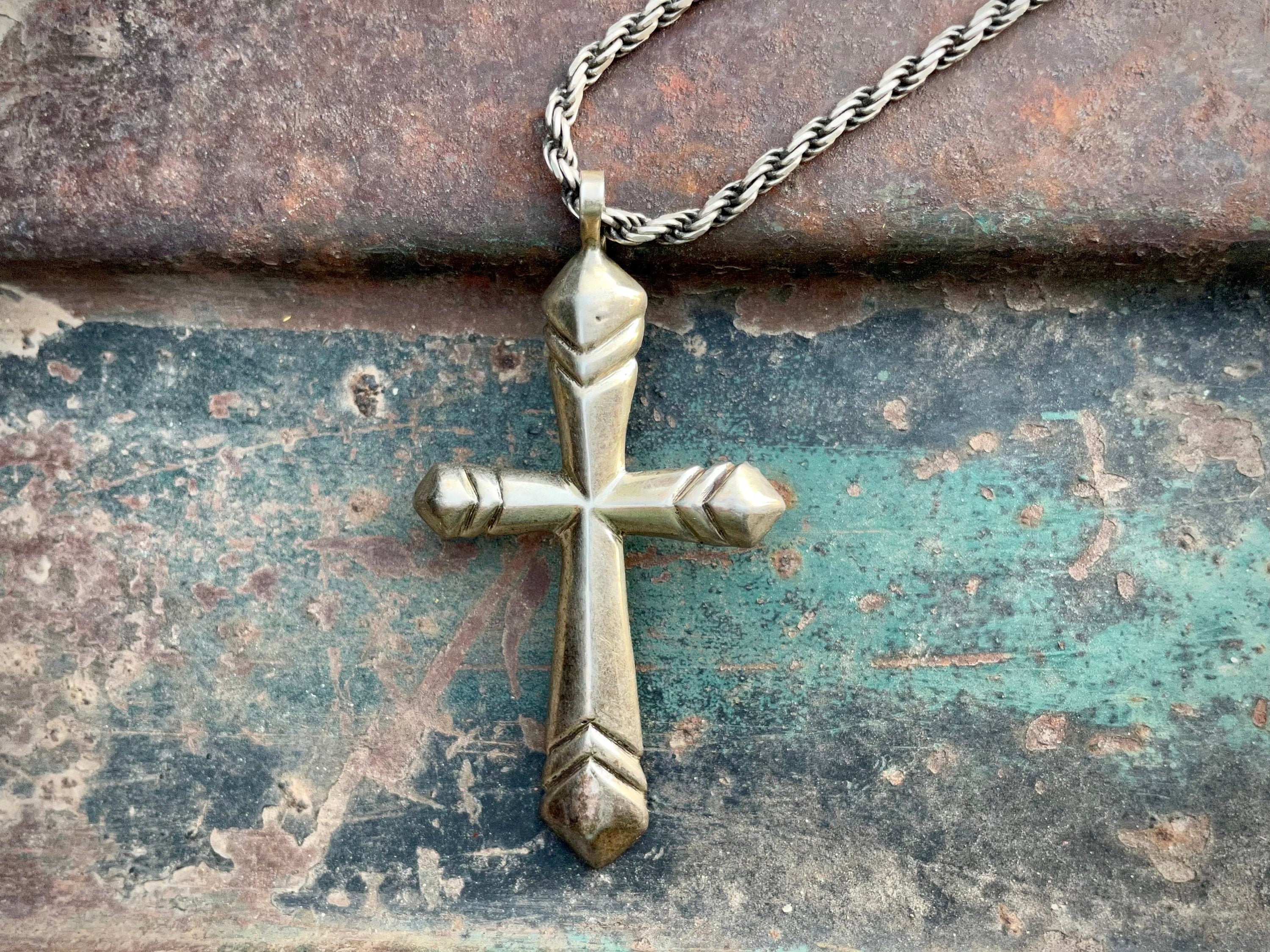 Native American Heavy Thick Cross Christian Turquoise Sterling Silver Necklace- Heavy! Native American Heavy Thick Cross Christian Turquoise Sterling Silver Necklace- Heavy!