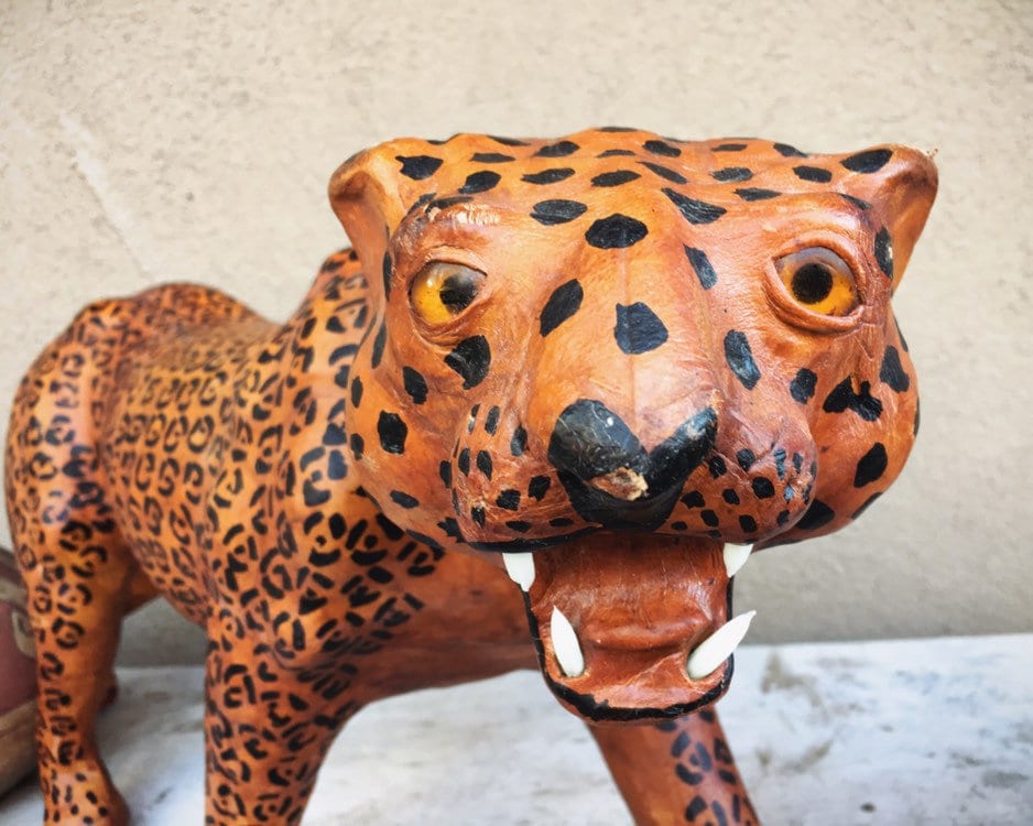 Very Large Folk Art Leather Wrapped Cheetah or Spotted