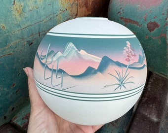 1992 Weed Pot Painted in Poster Pastel Colors, Southwestern Pottery in Native American Style