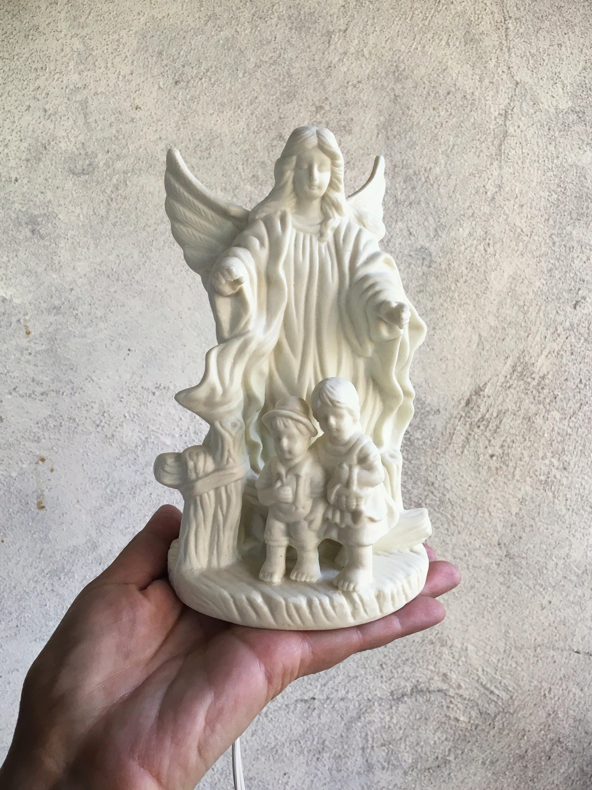 Vintage Guardian Angel with children night light, porcelain angel