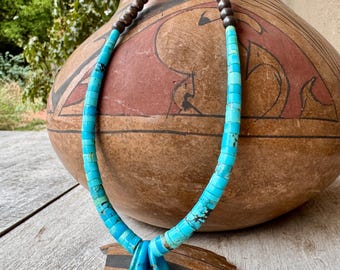Vintage Turquoise Heishi Jacla Choker Necklace Approx 16", Native American Jewelry Southwestern