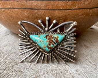 Old Navajo Silver Natural Turquoise Belt Buckle Medium-Small Size, Vintage Native American Indian