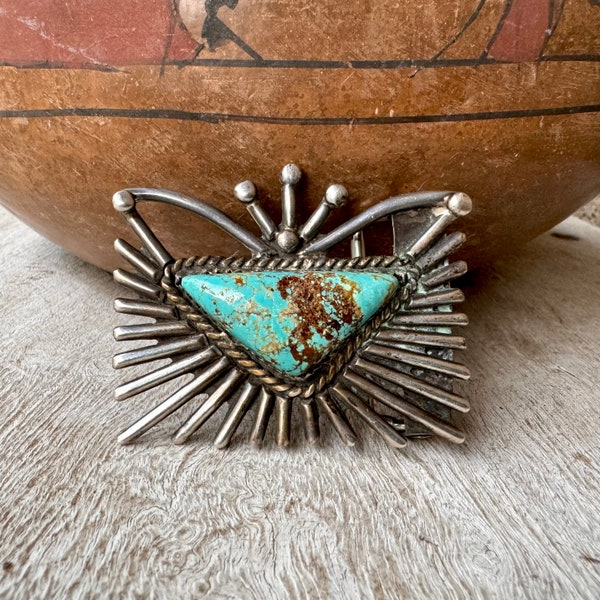 Old Navajo Silver Natural Turquoise Belt Buckle Medium-Small Size, Vintage Native American Indian Accessory, Rodeo Style Gift for Husband