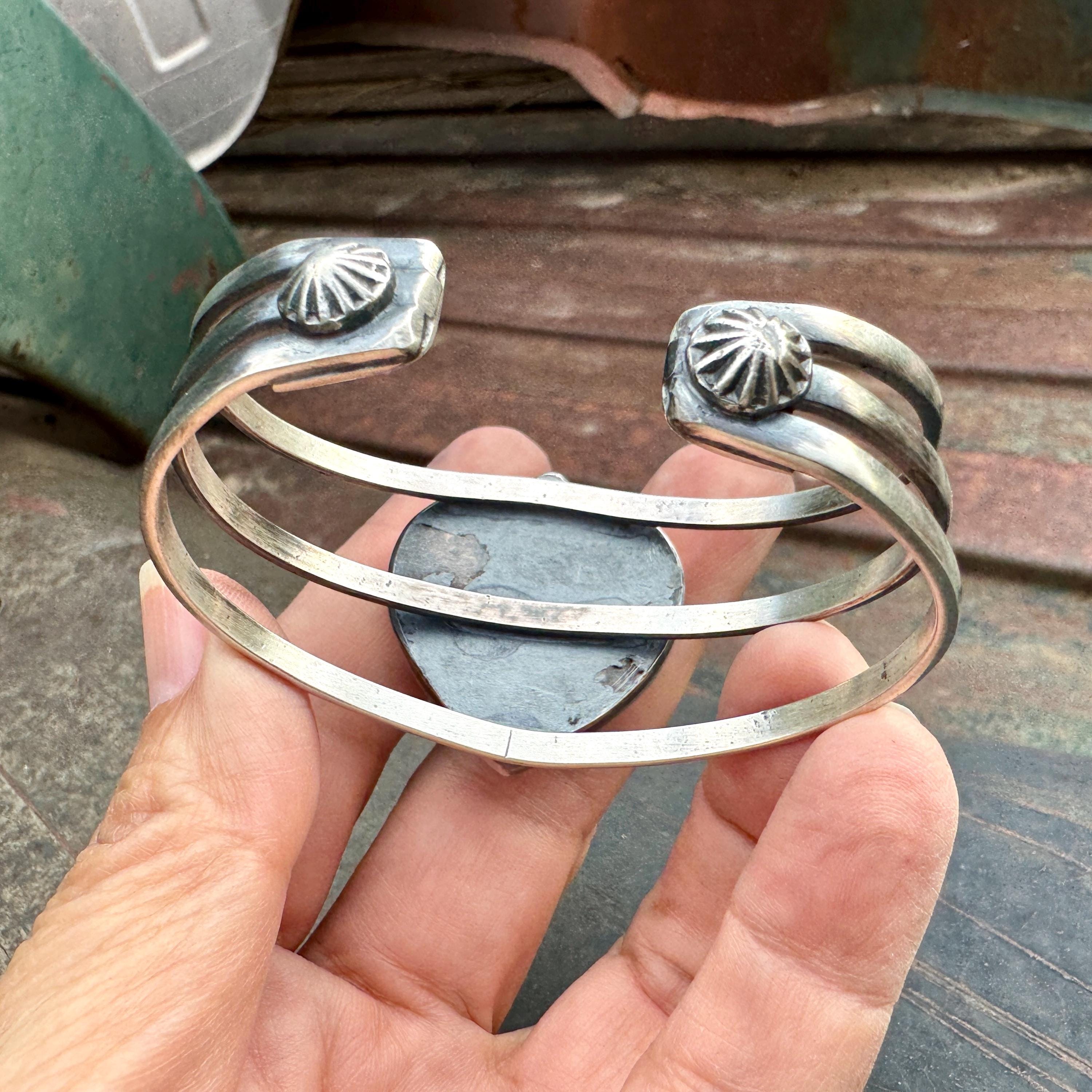 Unique Navajo 'Pink Hearts Of Love' Repoussed Native American Jewelry Silver Bracelet Unique Navajo 'Pink Hearts Of Love' Repoussed Native American Jewelry Silver Bracelet