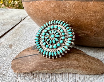 Vintage Zuni Turquoise Medallion Petit Point Cluster Ring Size 7.25, Native American Jewelry