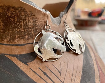 Vintage Sterling Silver Horse Earrings by Navajo DR Tsosie, Southwestern Cowgirl Jewelry Women's