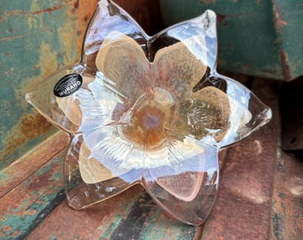 Murano Art Glass Flower Paperweight with Stem, Neutral Champagne Color, Made in Italy