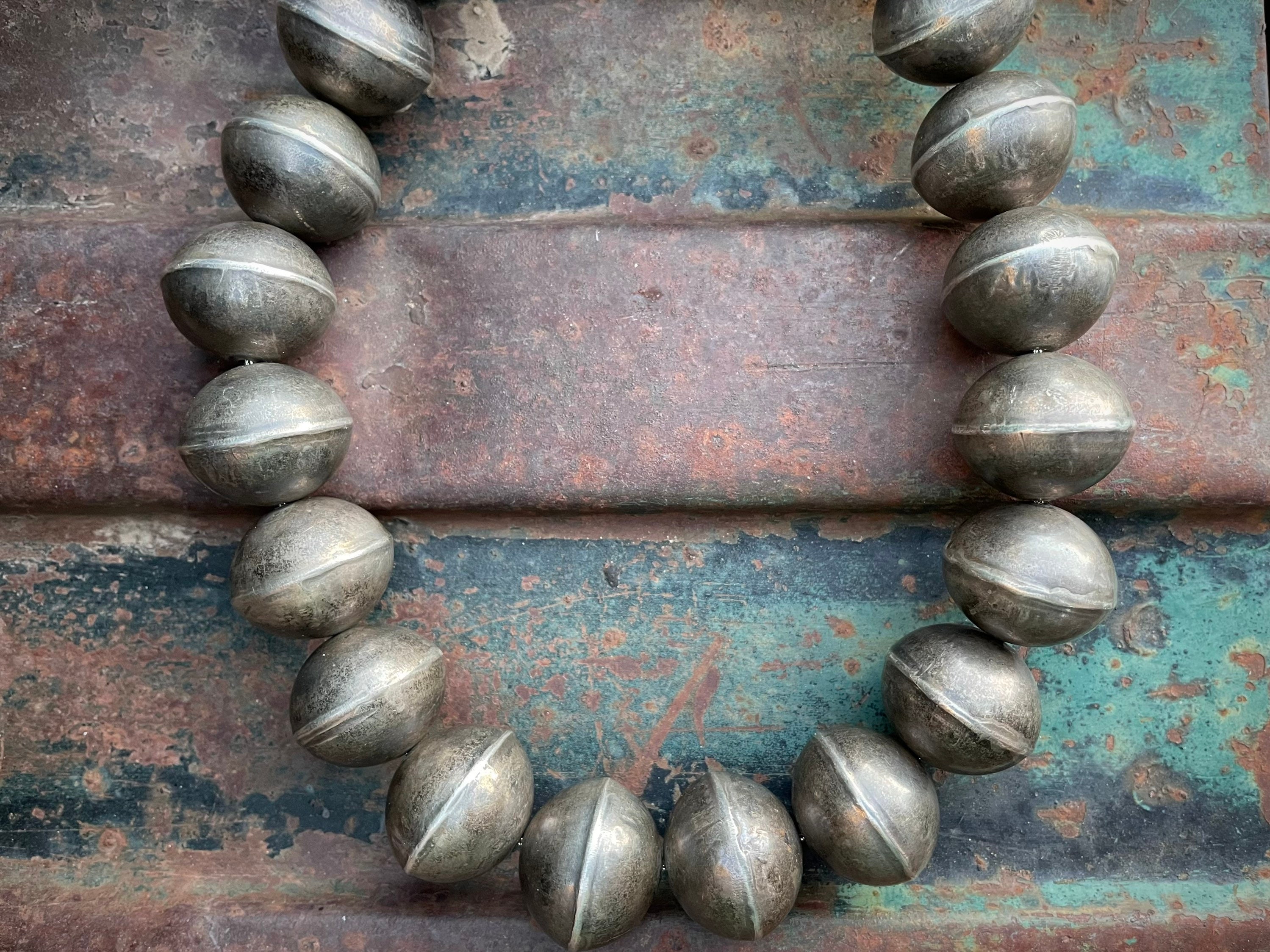 Rare Longer Vintage Native American Navajo Sterling Silver Bead And Long Cone Necklace Rare Longer Vintage Native American Navajo Sterling Silver Bead And Long Cone Necklace