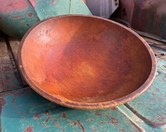 Antique Out of Round Wood Dough Bowl 14" x 15", Natural Table Centerpiece, Primitive Farmhouse
