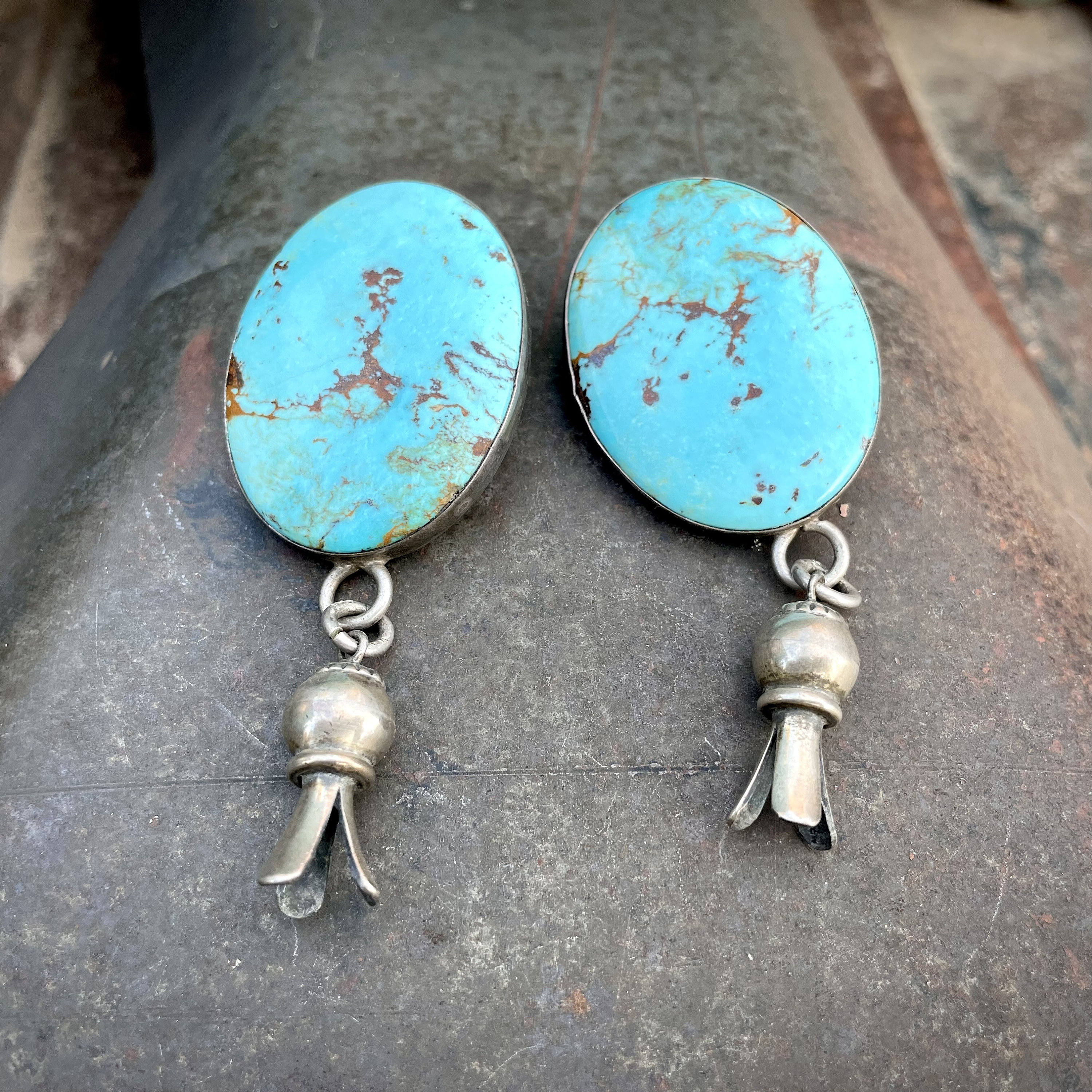 Huge Slab Turquoise Native American Sterling Silver Earrings Huge Slab Turquoise Native American Sterling Silver Earrings