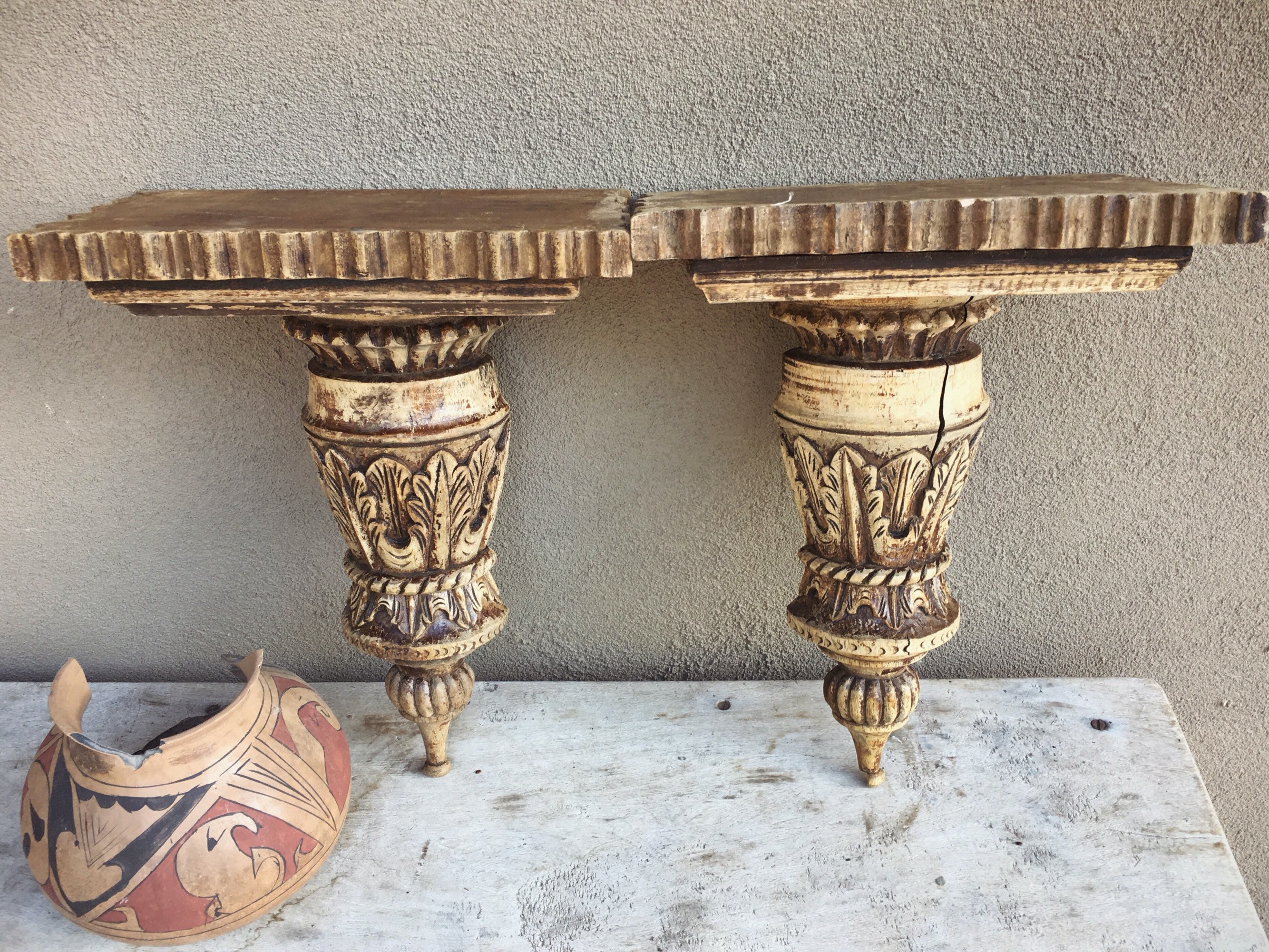 Pair of Vintage Carved Wood Corbel Shelf, Architectural ... on Wooden Wall Sconce Shelf Decorating id=60255