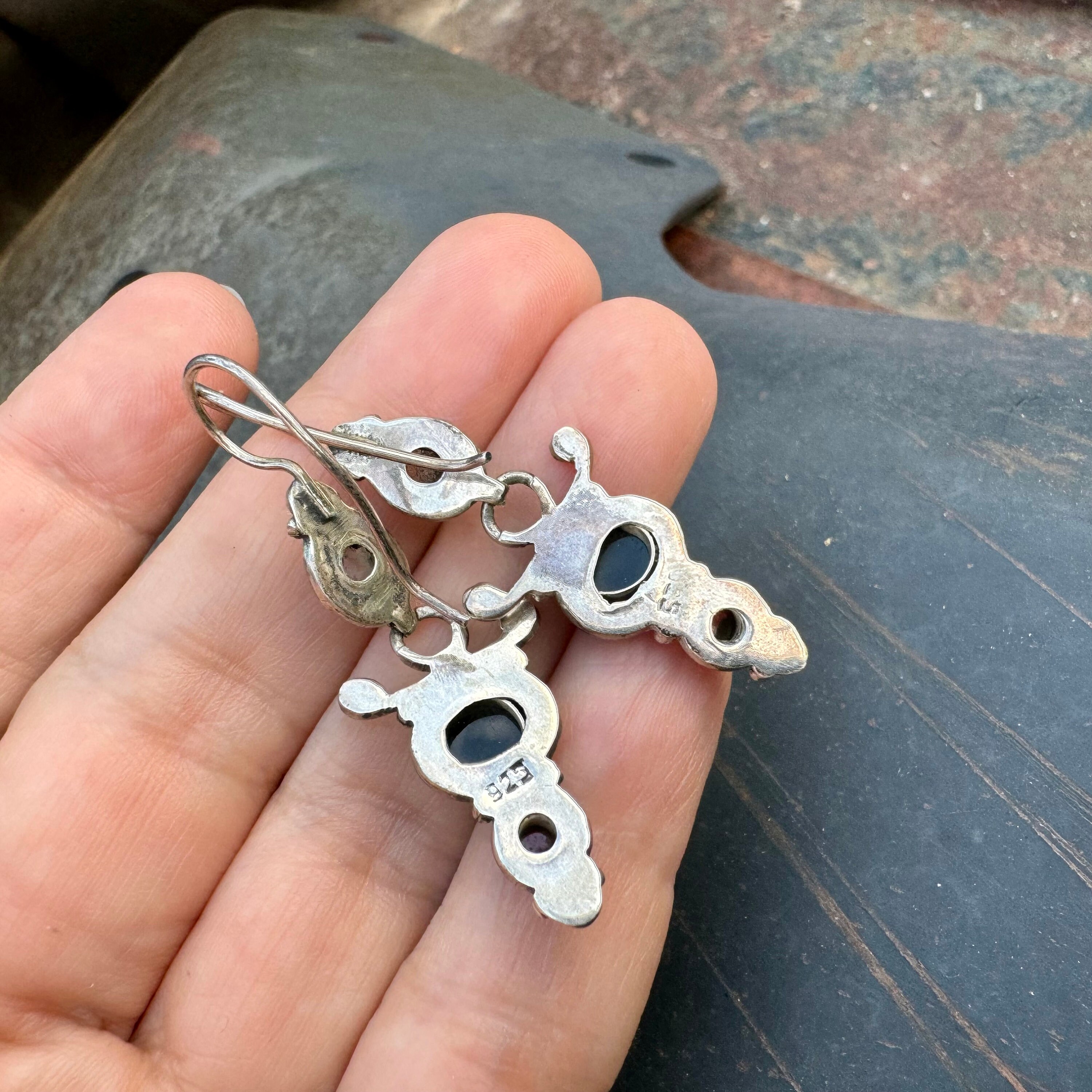 [VINTAGE HOLLYWOOD] 925 Silver☆Klias Gemstone Earrings VTG LOUIS BOOTH STERLING SILVER 925 & GEM STONE CLIP