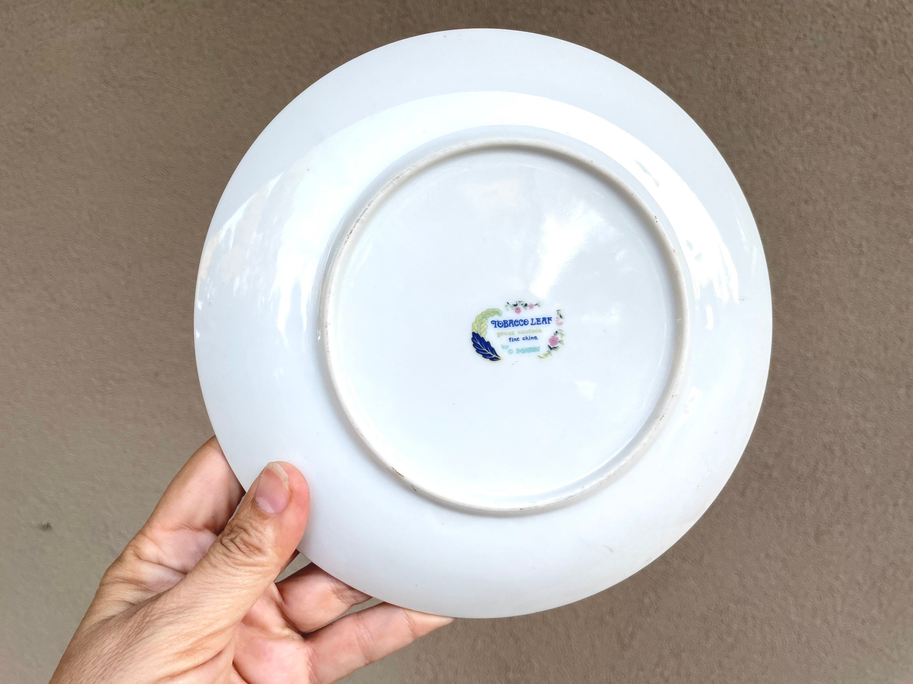 Four Vintage Tobacco Leaf Pattern Porcelain 7.5 Salad Plates by Mann