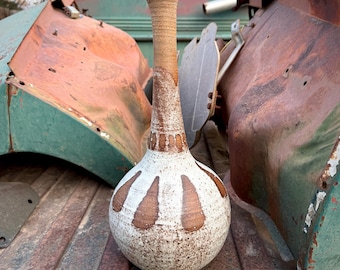Vintage Art Studio Pottery Bud Vase Long Neck by Randall R. Bruce (Tiny Chip), Natural Decor