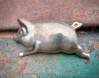 Vintage Taxco Sterling Silver Pig Pin Brooch, 20g Hollow Large Leaping Hog, Estate Jewelry
