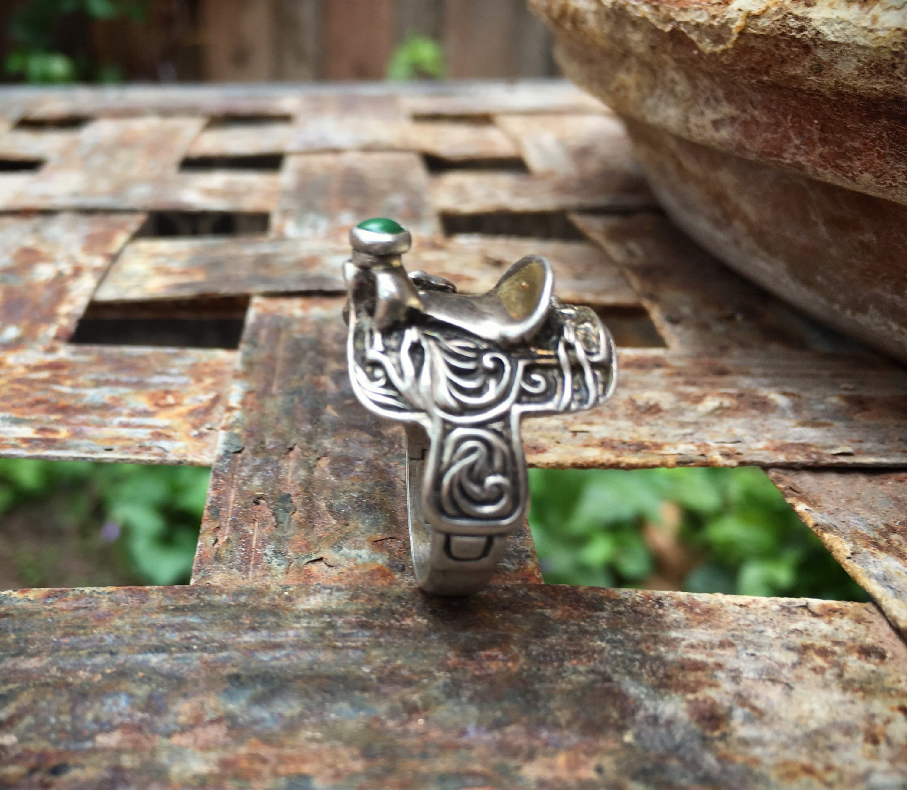 Mens silver saddle clearance ring