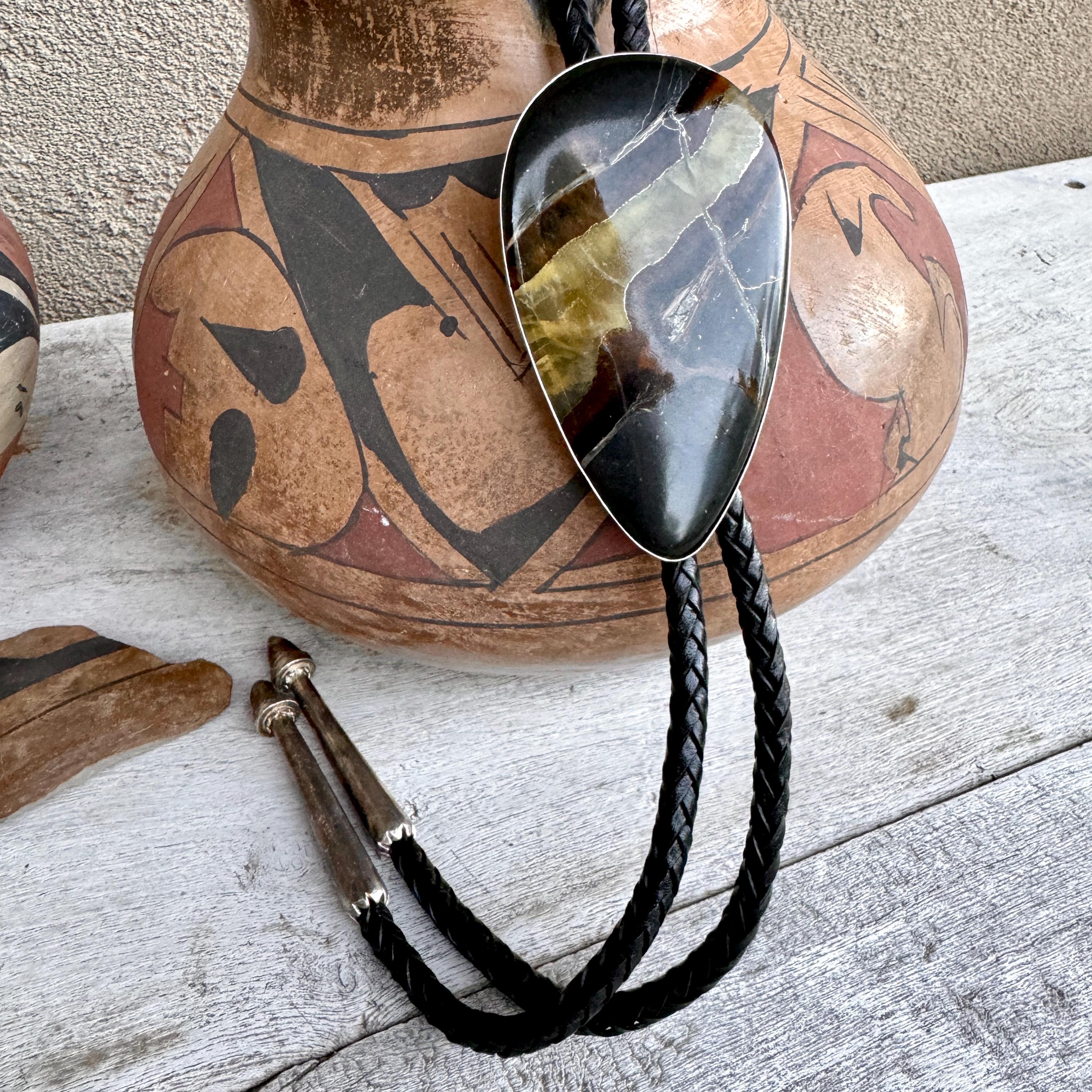Outstanding Vintage Native American Hopi Sterling Silver Enormous Track Bolo Outstanding Vintage Native American Hopi Sterling Silver Enormous Track Bolo
