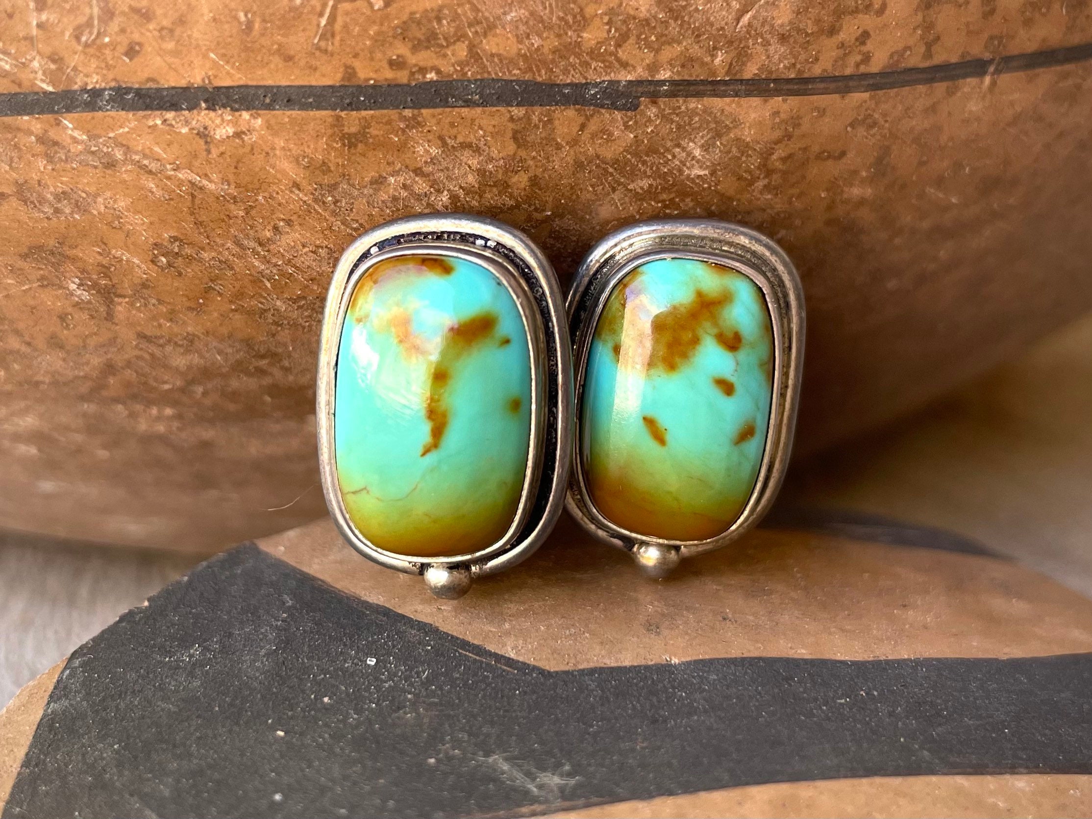 Small Vintage Navajo Chris Billie Clip On Earrings Turquoise Sterling ...