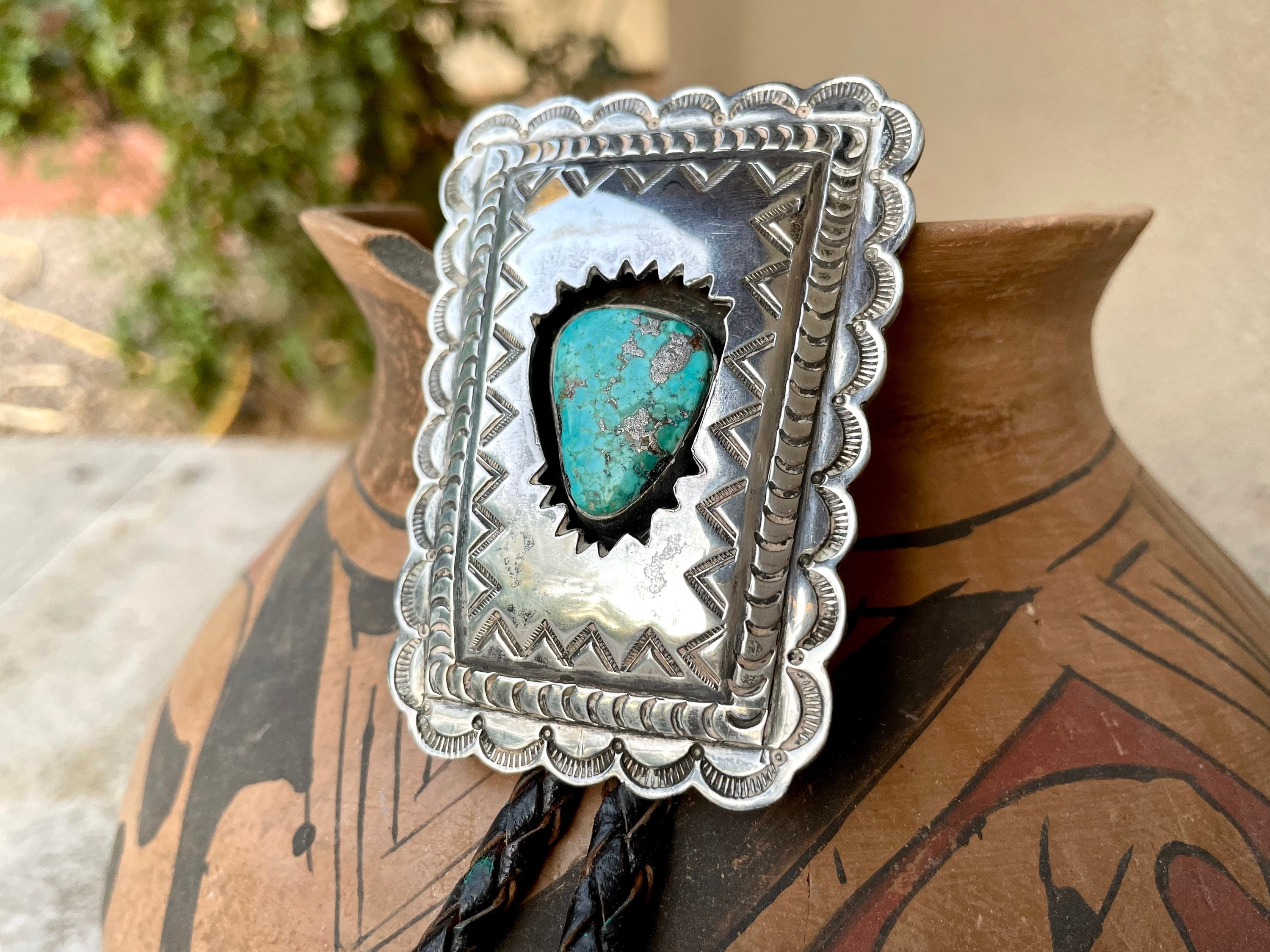 Electrifying Native American Navajo Morenci Turquoise Sterling Silvler Bolo Tie Electrifying Native American Navajo Morenci Turquoise Sterling Silvler Bolo Tie