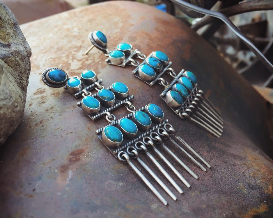 18g Turquoise Chandelier Earrings for Women, Navajo Native American ...