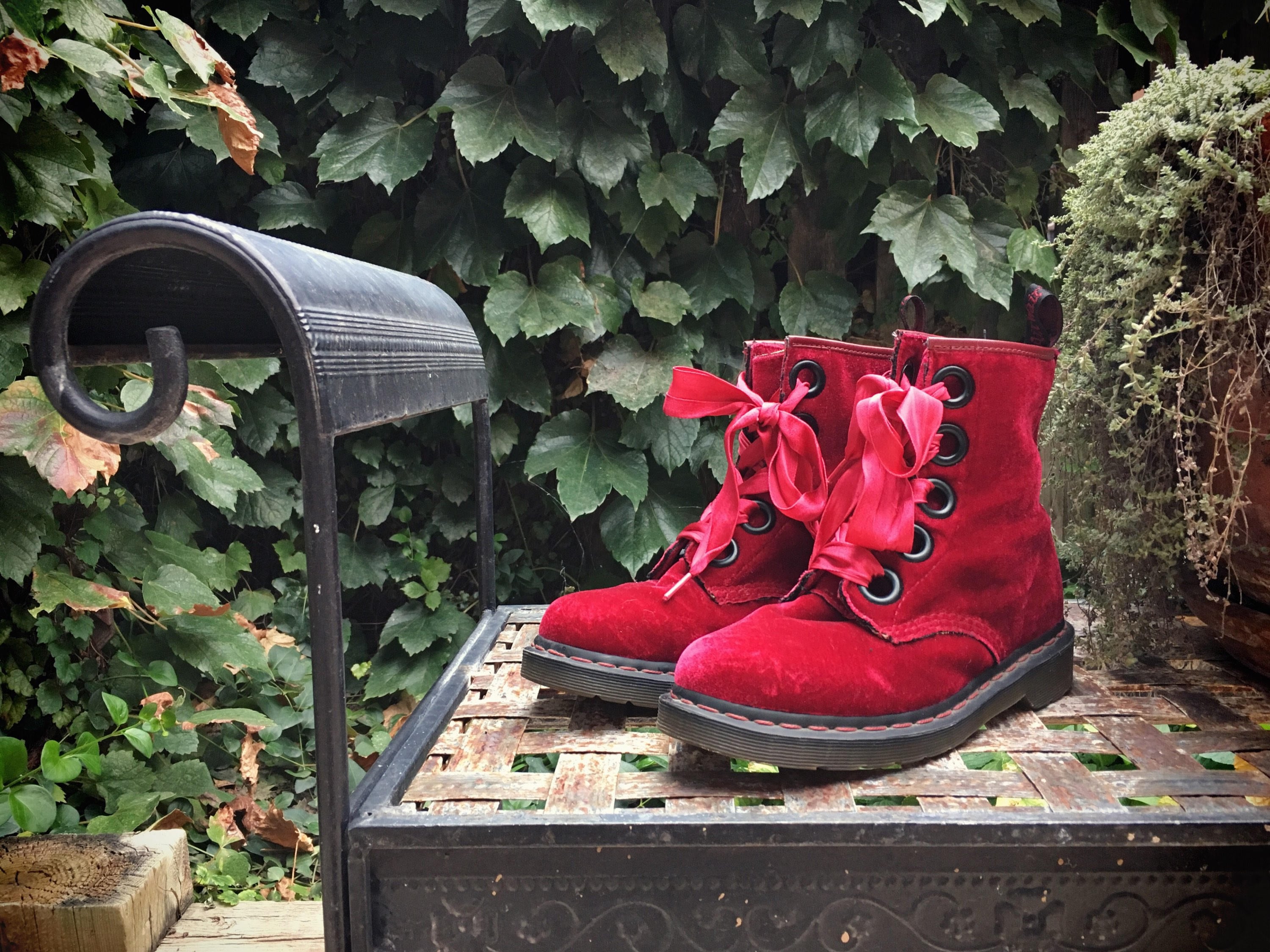 red velvet doc marten boots