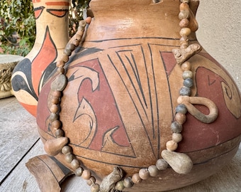 Vintage Mexican Pottery Bead Necklace Approx 28" No Closure, Unglazed Primitive Oaxaca Jewelry