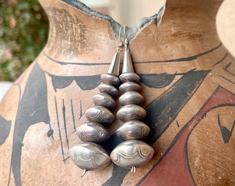 Vintage Stamped Sterling Silver Navajo Pearl Bead Earrings, Saucer Shape, Native American Jewelry