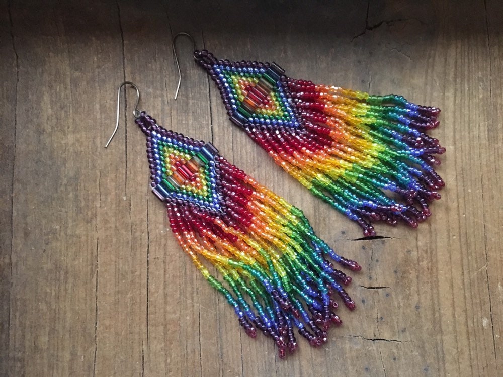 Rainbow Beaded Fringe Earrings – Salty's Creations