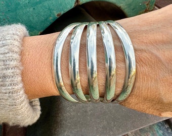 Fred Harvey Era Bell Trading Sterling Silver Spread Wire Bracelet Size 6.5, Vintage Native American Indian Jewelry, Southwestern Cuff