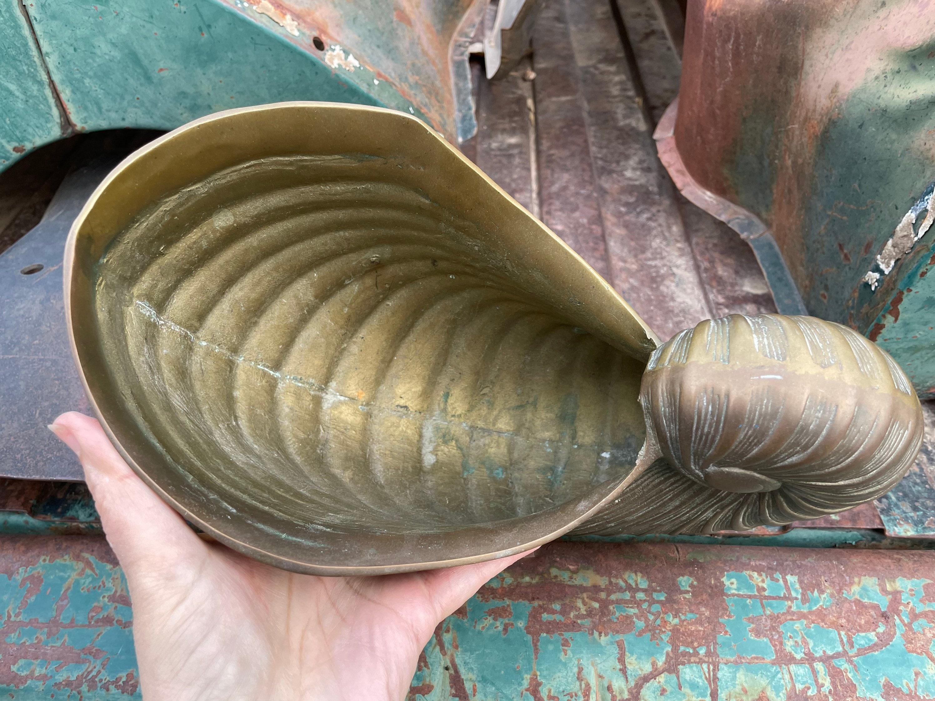 Brass Nautilus Seashell Planter Cachepot with Shell Feet, Large