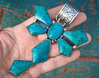 77g Huge Navajo Chrysocolla Dragonfly Pendant for Necklace, Blue-Green Healing Gemstone