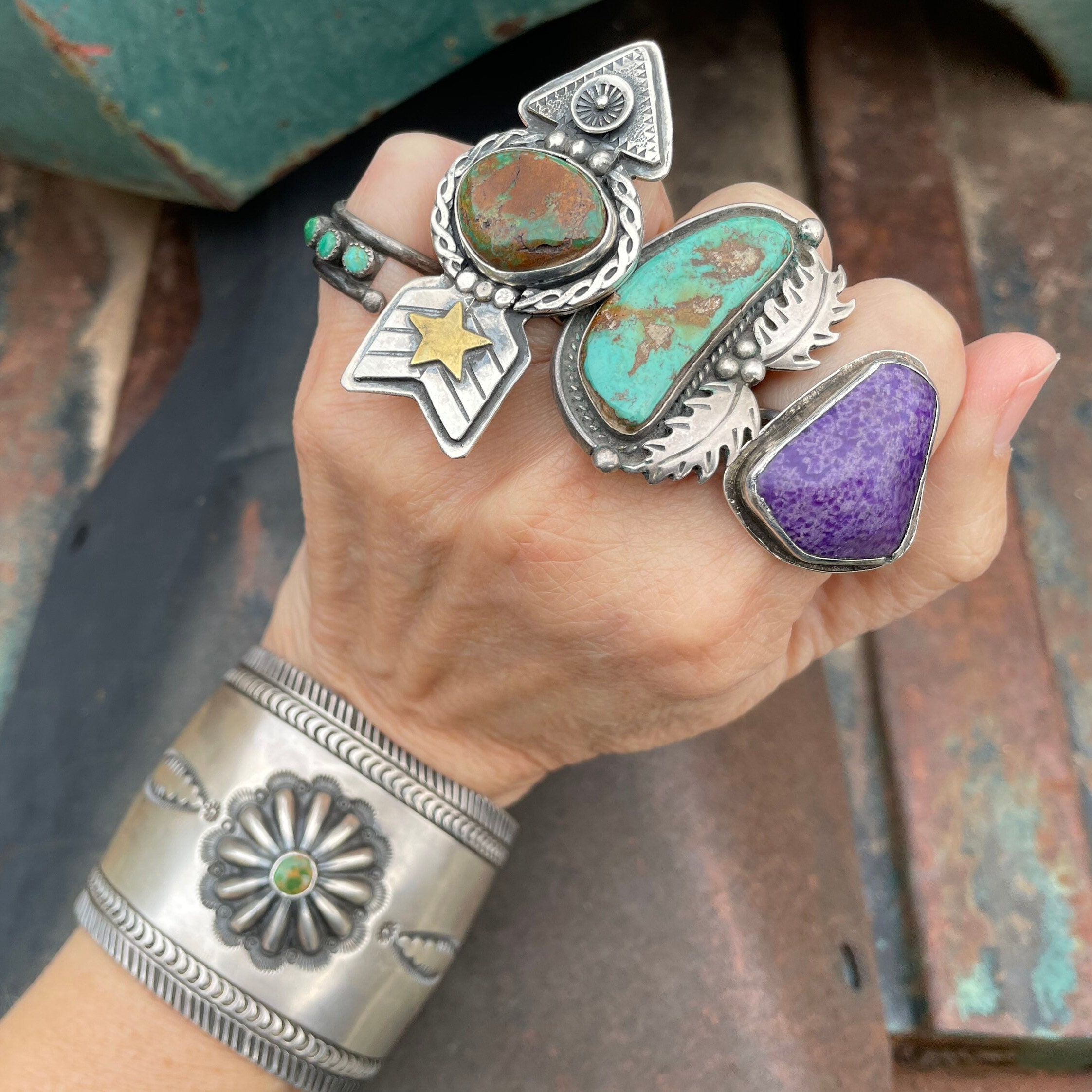 122g Navajo Aaron Toadlena Sterling Silver Turquoise Cuff 122g Navajo Aaron Toadlena Sterling Silver Turquoise Cuff