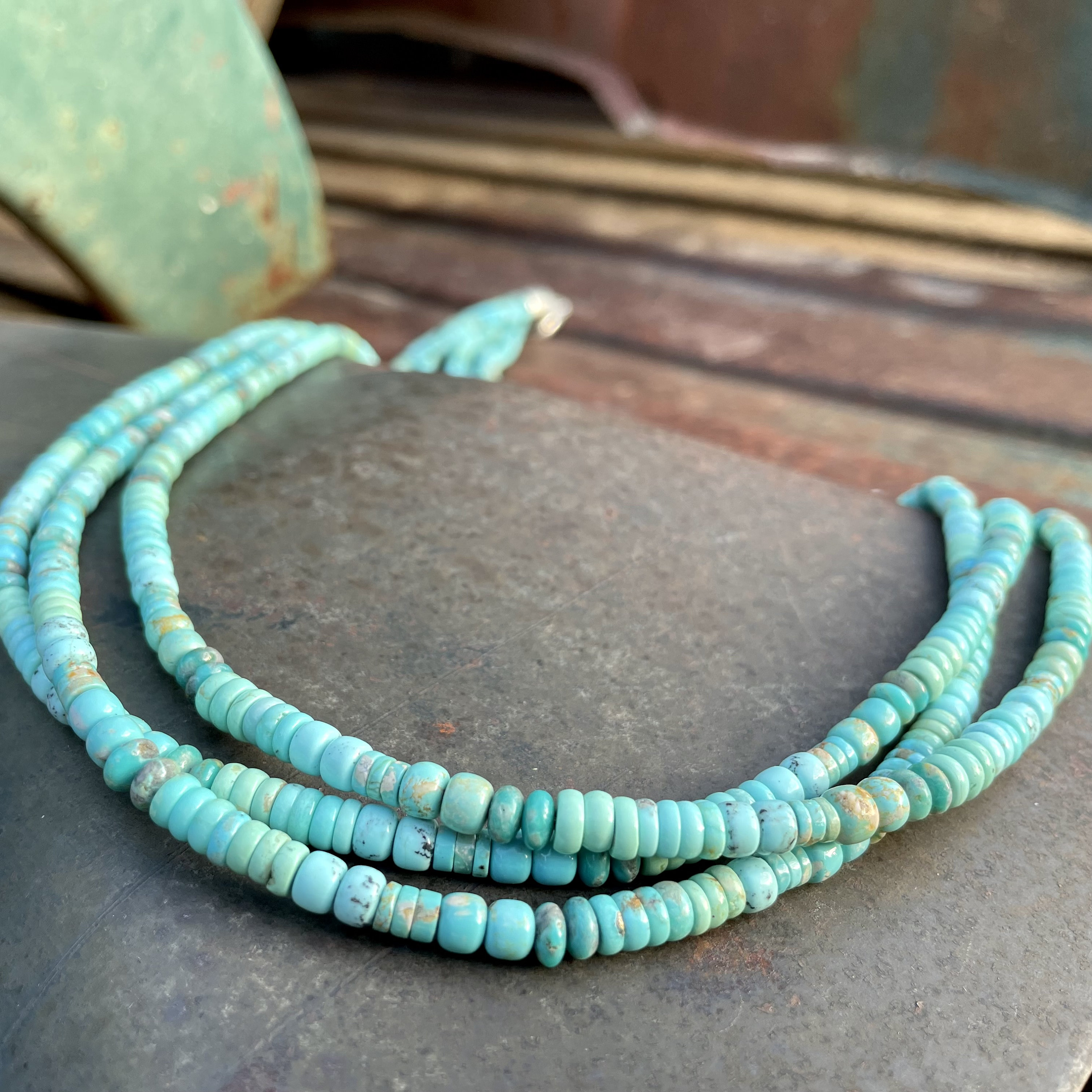 Three strand Blue Turquoise Heishi Bead Necklace 36 Long Sunwest