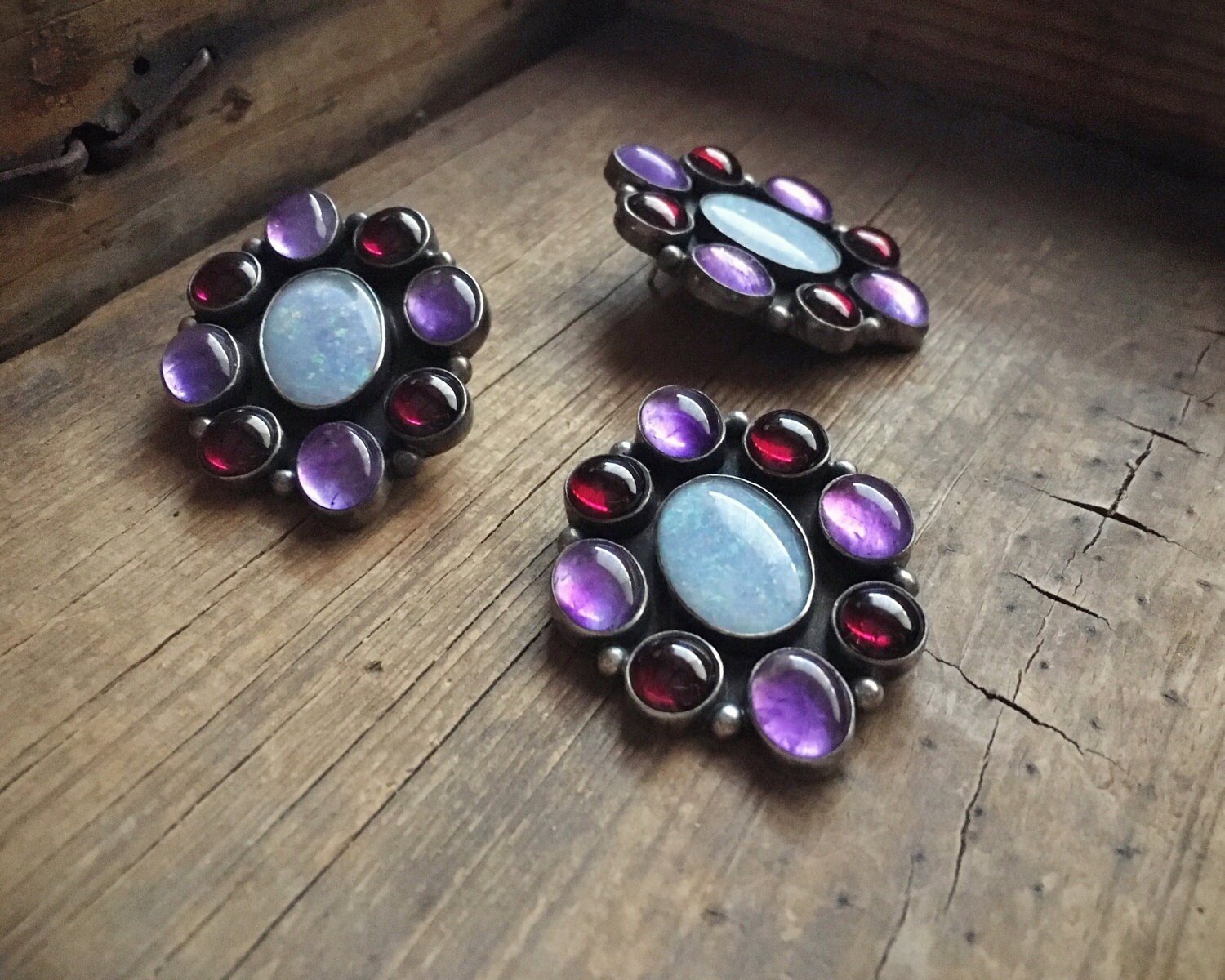 Sterling Silver Opal Earrings Pendant Native American Indian Jewelry