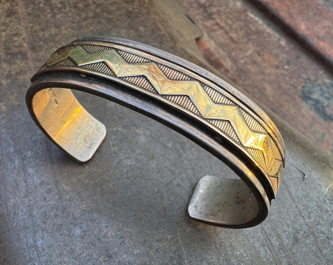 Featured listing image: MM Rogers Sterling Silver 14K Gold Cuff Bracelet Approx Size 7.5, Heavy 69g