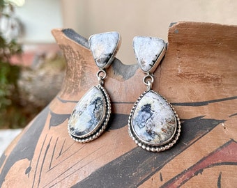 Traditional White Buffalo Dangle Earrings by Navajo Mary Jane Garcia, Native American Jewelry