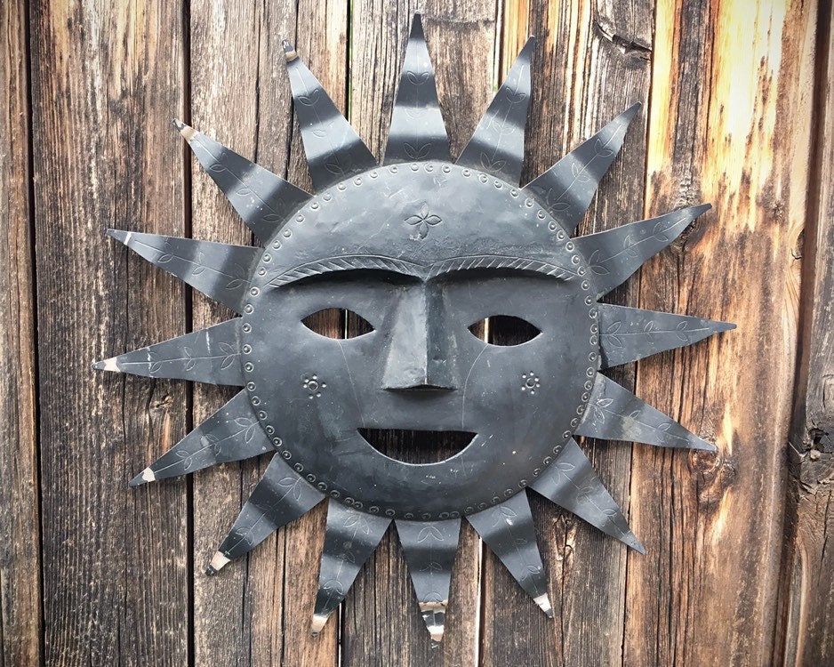 Rusty Metal Wall Art Smiling Sun Rustic Decor Outdoor Wall Art, Patio