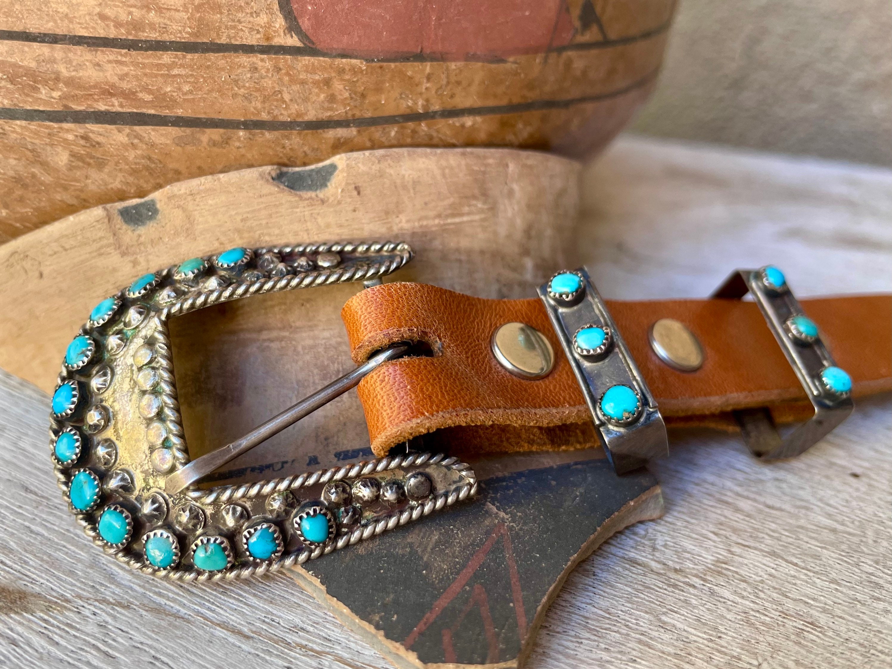 Old Zuni Turquoise Snake Eye Sterling Silver Ranger Belt Buckle Set ...