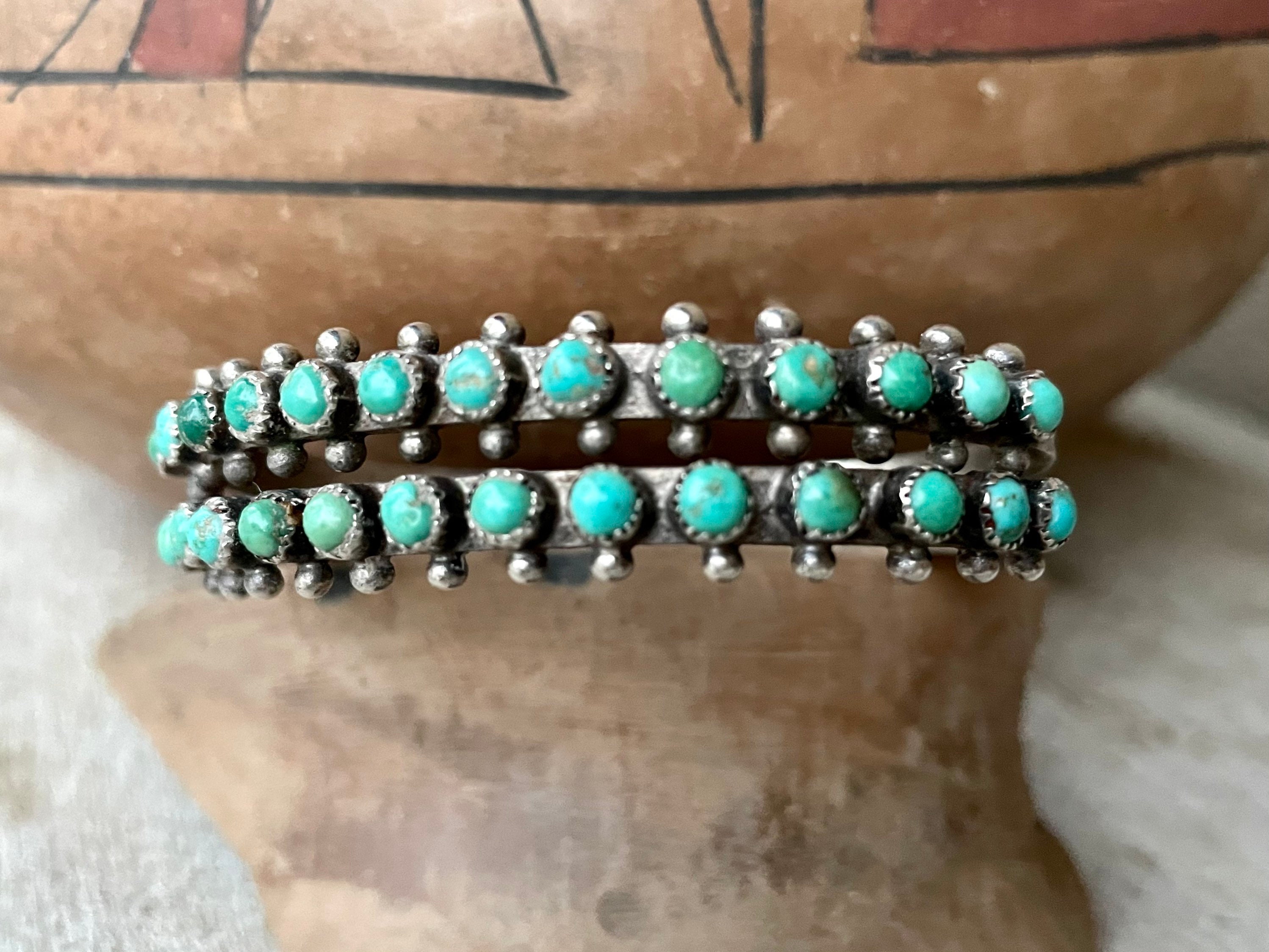Fred Harvey Era Two Row Zuni Snake Eye Vintage Turquoise Cuff