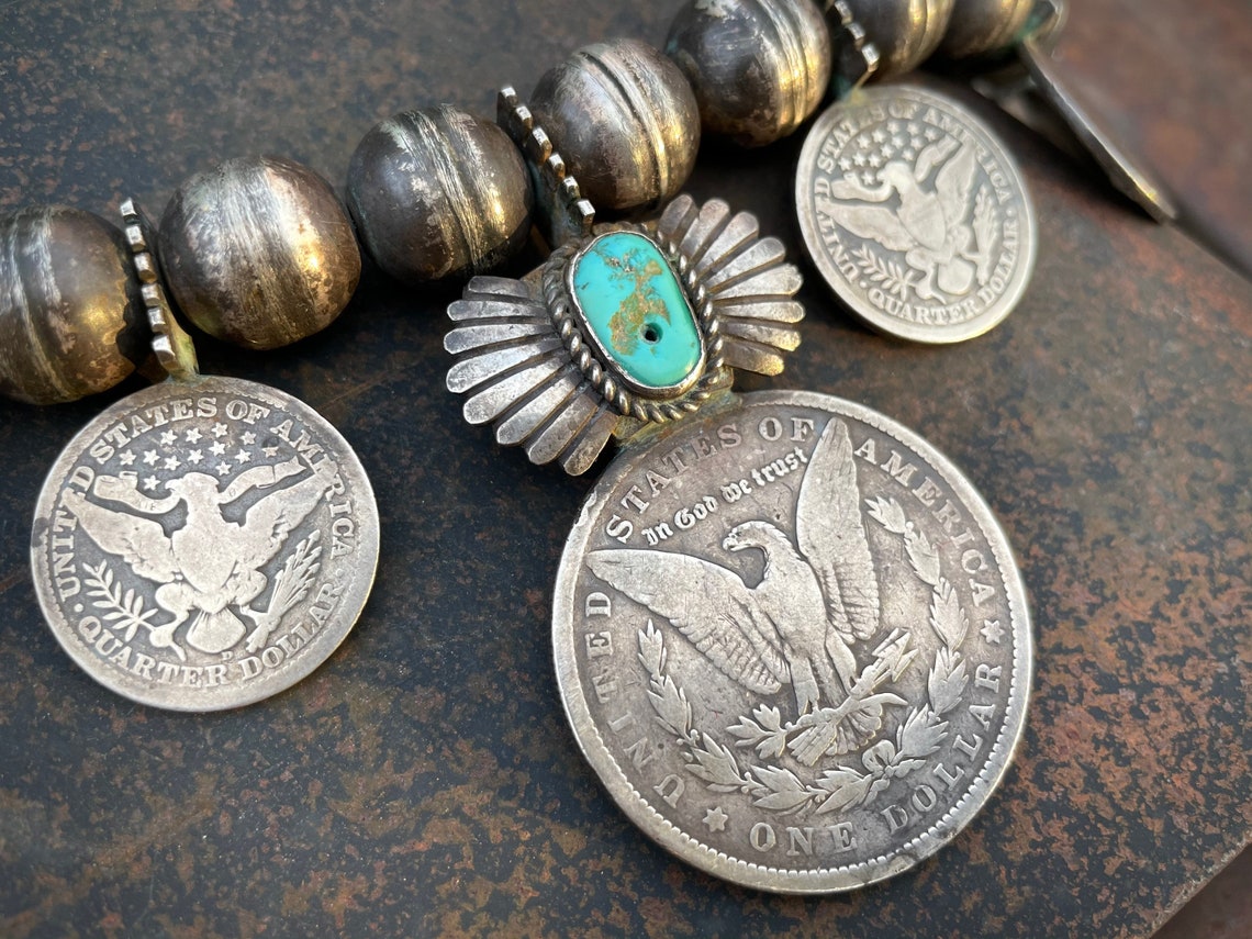 203g Old Coin Squash Blossom Necklace with 1879 Silver Etsy