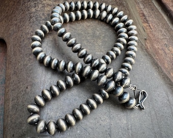Vintage Sterling Silver Navajo Pearls Necklace Approx 24", Saucer Bead Style