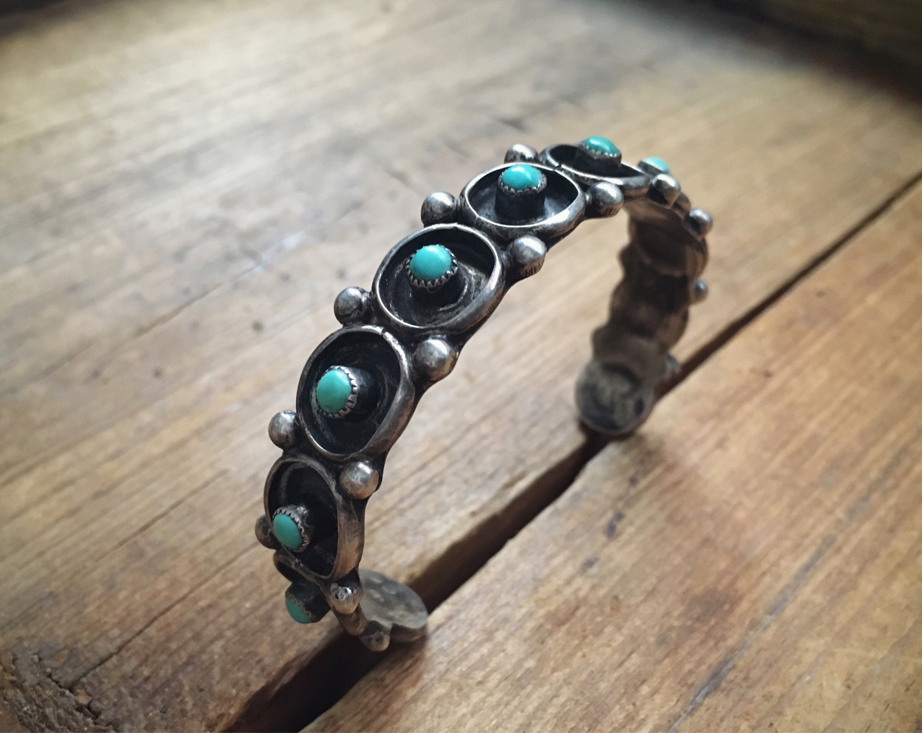 1940 50s Silver Turquoise Cuff Bracelet for Small Wrist, Native American Jewelry