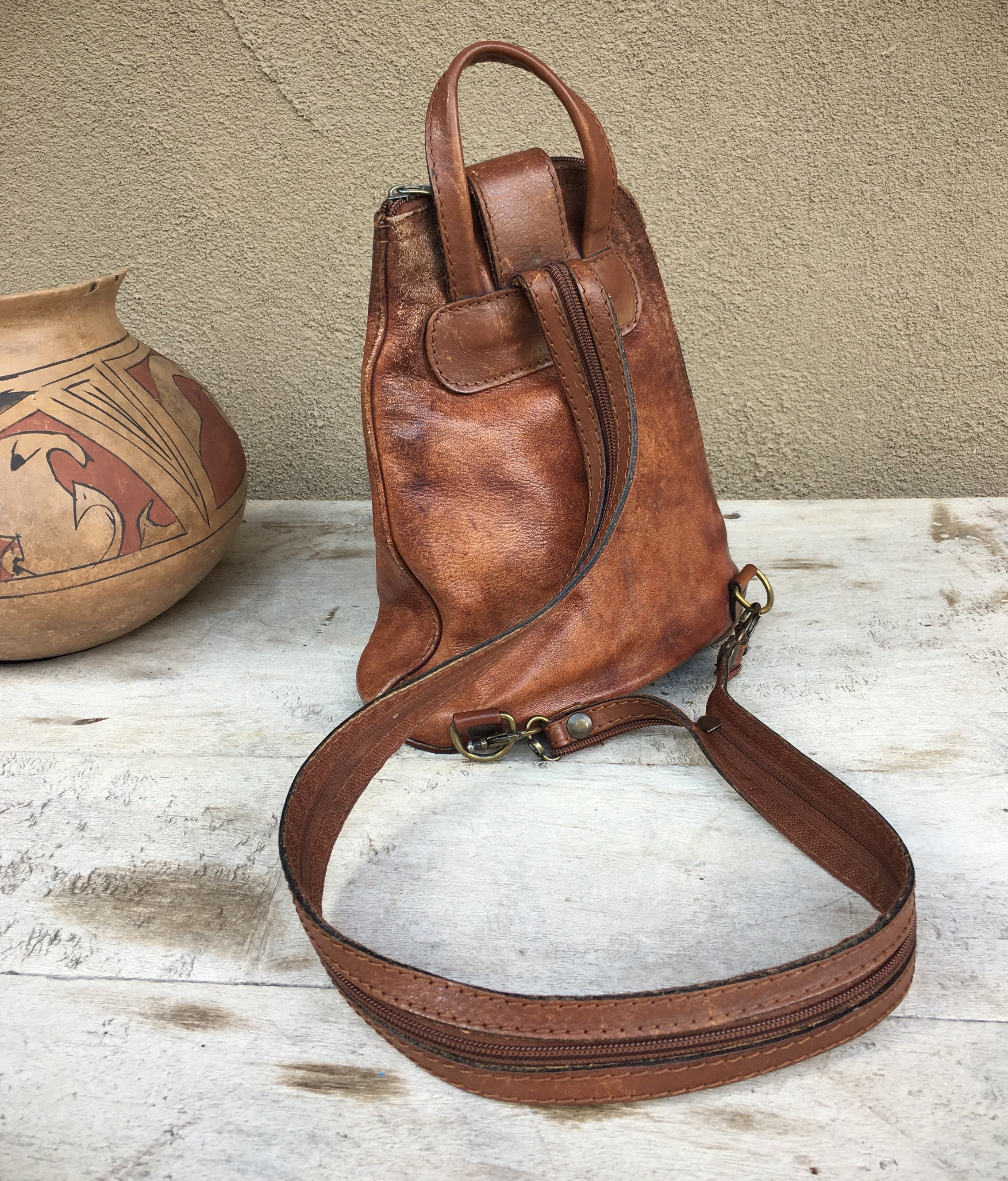 Vintage Small Sling Bag Chestnut Brown Italian Leather Single Strap ...
