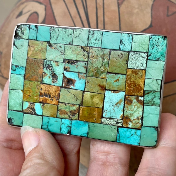 Inheemse Amerikaanse Mozaïek Inlay Turquoise Riem Gesp voor vrouwen of mannen, zuidwestelijk accessoire, verjaardagscadeau voor man, vaderdag