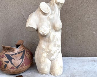 Distressed Plaster Torso Statue Female Form 16.5" Tall, Classic Sculpture Style